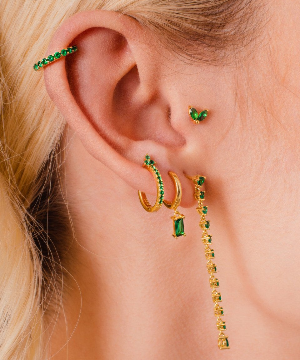 Brinco Elaine Prata Verde - BRINCOS - DAANA